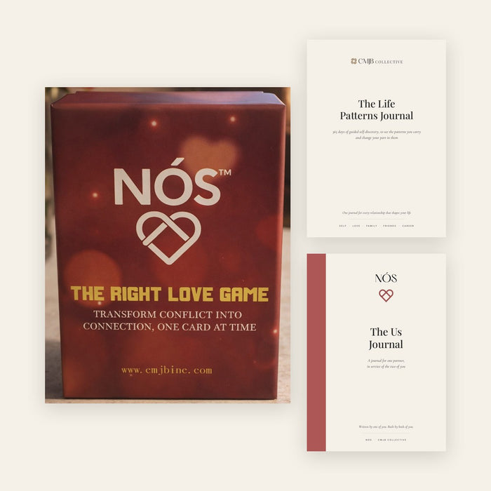 The Life Patterns Journal, The Us Journal and the NÓS Right Love Game card box, shown together