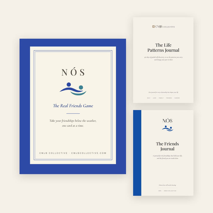 The Life Patterns Journal, The Friends Journal and the NÓS Real Friends Game card box, shown together